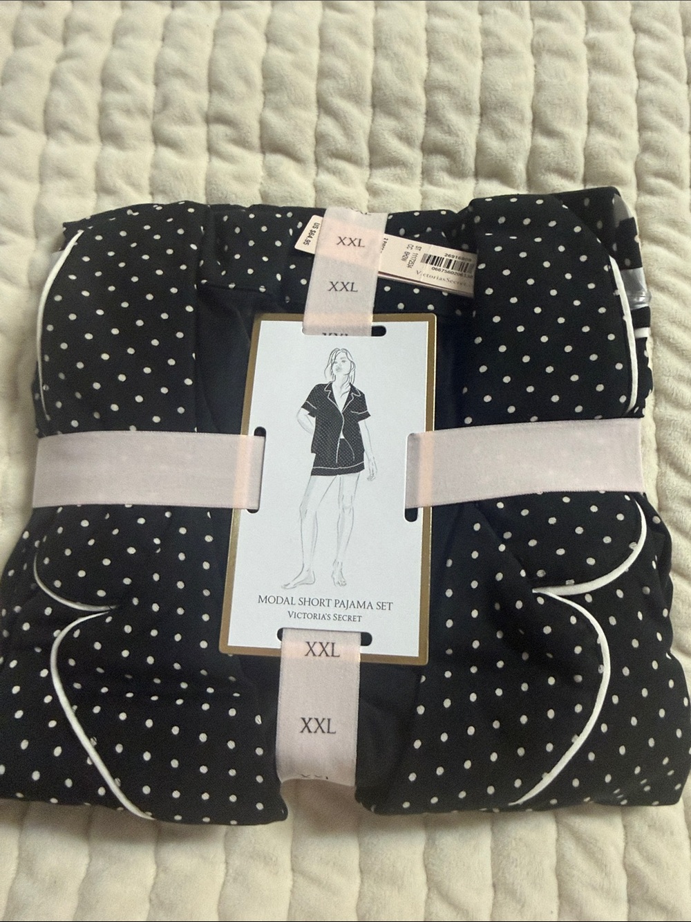 Victoria's Secret Black with White Polka Dot Modal Short Pajama Set- XXL